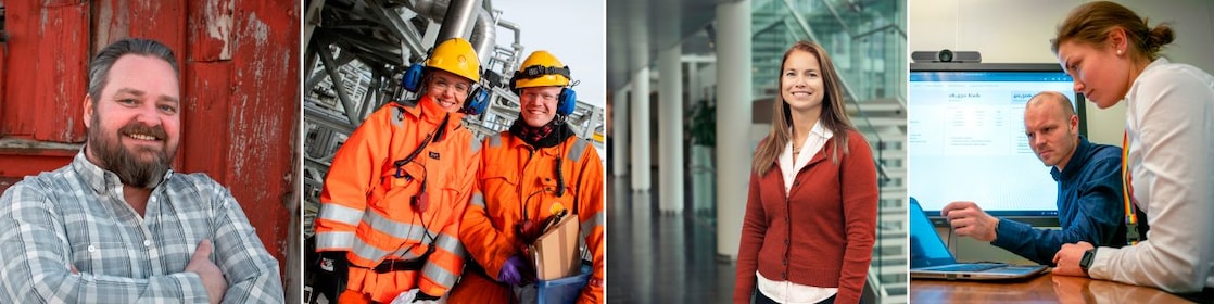 Foto montasje av ansatte i Norske Shell.